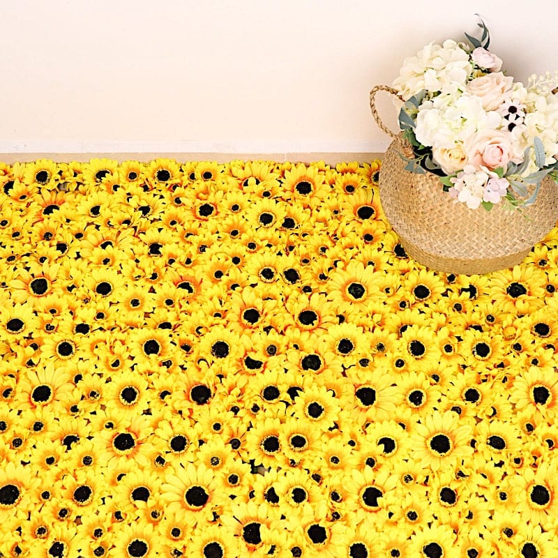 4 Silk Sunflower Artificial Flower Wall Backdrop Panels - Yellow ARTI_5064_SUN
