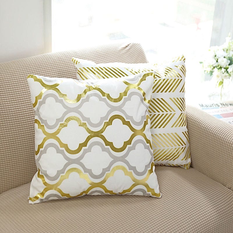 4 Square 18" x 18" Velvet Throw Pillow Covers with Gold Geometric Print
