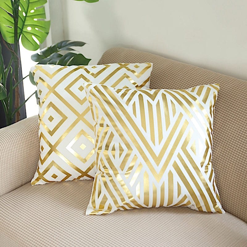 4 Square 18" x 18" Velvet Throw Pillow Covers with Gold Geometric Print