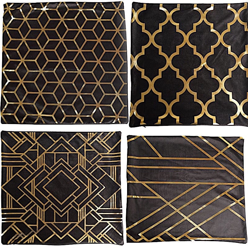 4 Square 18" x 18" Velvet Throw Pillow Covers with Gold Geometric Print
