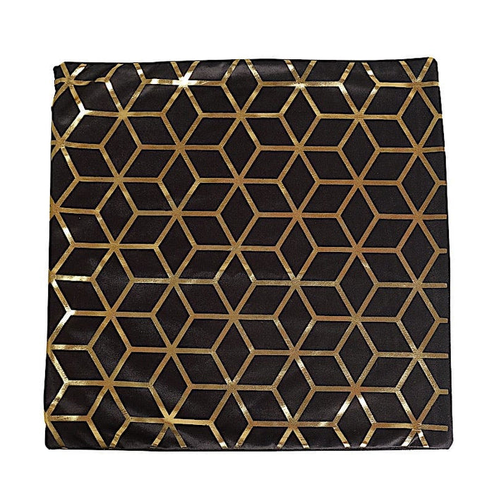 4 Square 18" x 18" Velvet Throw Pillow Covers with Gold Geometric Print FURN_PLW_FOIL02_SET4_BLK