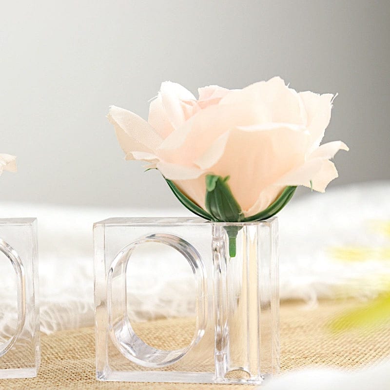 4 Square Acrylic Napkin Rings with Mini Flower Holders - Clear NAP_RING17_CLR