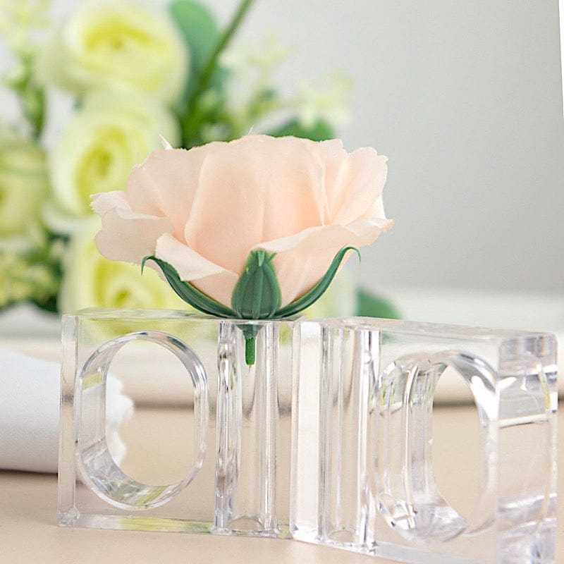 4 Square Acrylic Napkin Rings with Mini Flower Holders - Clear NAP_RING17_CLR