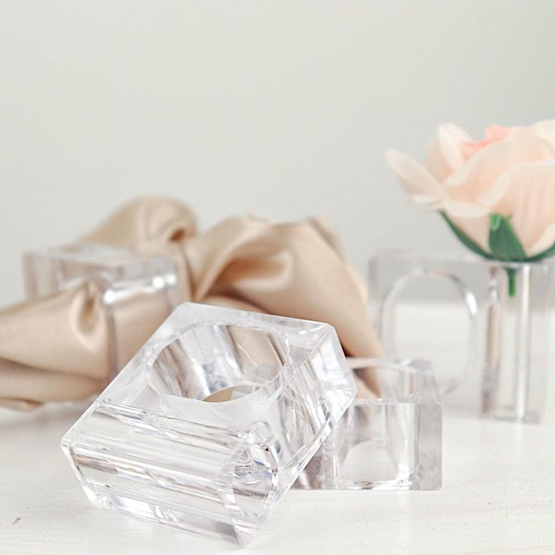 4 Square Acrylic Napkin Rings with Mini Flower Holders - Clear NAP_RING17_CLR