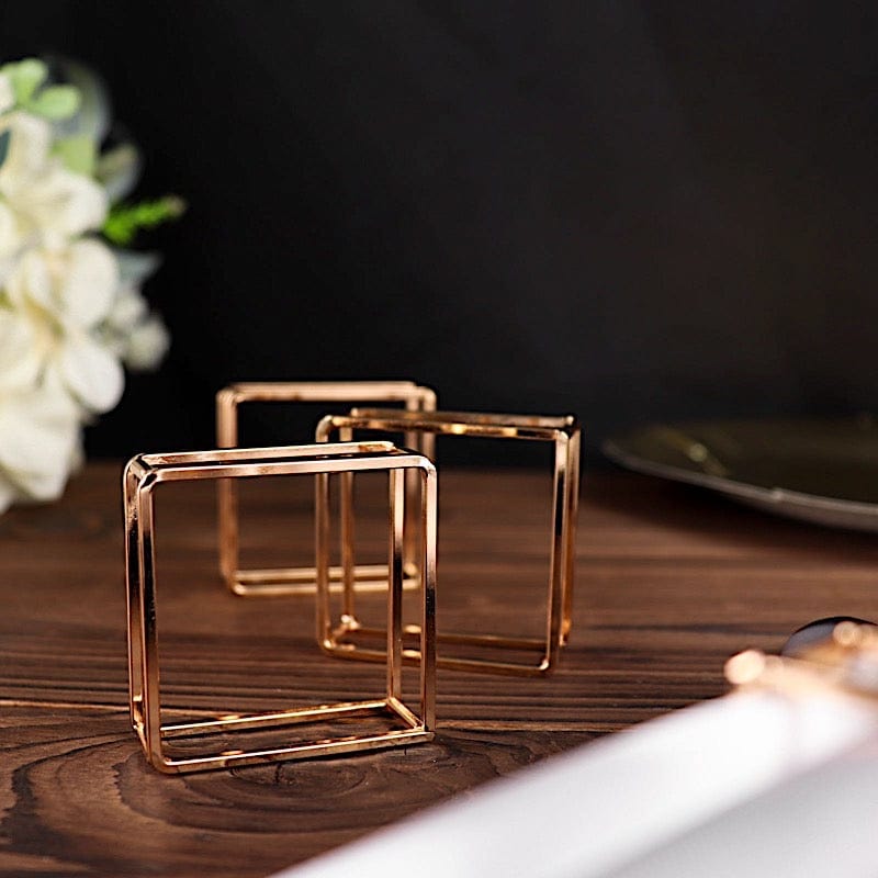 4 Square Geometric Cube Metal Napkin Rings - Gold NAP_RING28_GOLD