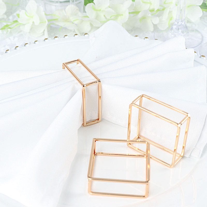 4 Square Geometric Cube Metal Napkin Rings - Gold NAP_RING28_GOLD