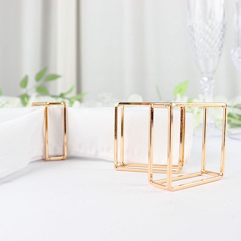 4 Square Geometric Cube Metal Napkin Rings - Gold NAP_RING28_GOLD