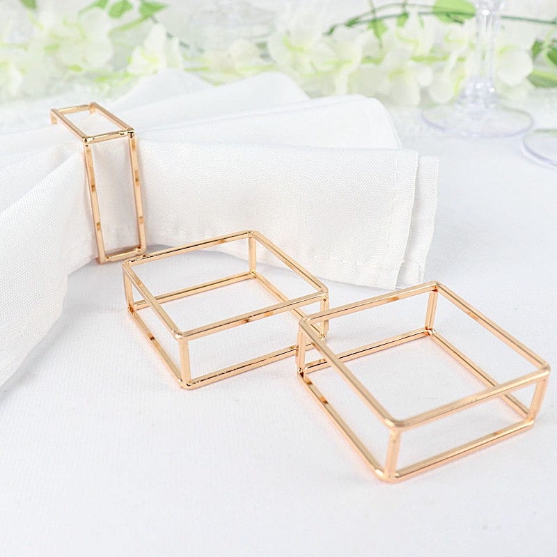 4 Square Geometric Cube Metal Napkin Rings - Gold NAP_RING28_GOLD