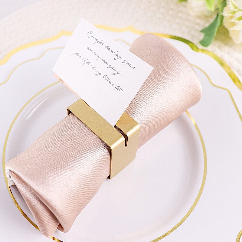 4 Square Metal Napkin Rings with Place Card Holder - Matte Gold NAP_RING16_GOLD