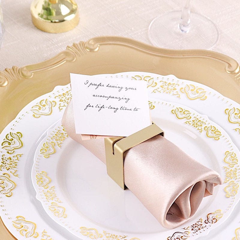 4 Square Metal Napkin Rings with Place Card Holder - Matte Gold NAP_RING16_GOLD