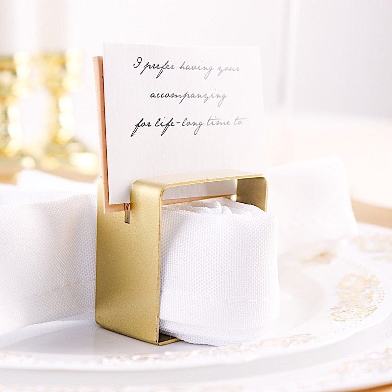 4 Square Metal Napkin Rings with Place Card Holder - Matte Gold NAP_RING16_GOLD