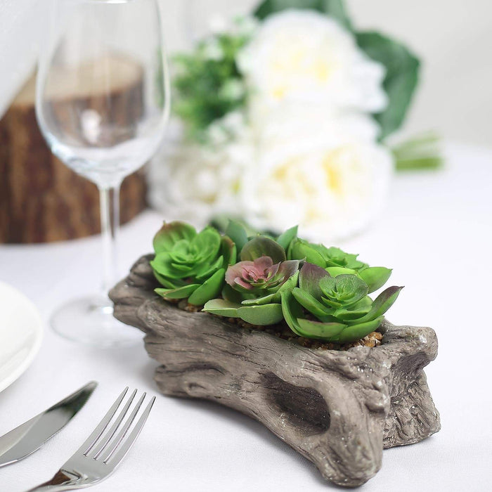4" tall Driftwood Planter with Faux Cute Succulent Plants - Green and Brown ARTI_SUC_LOG001_ASST