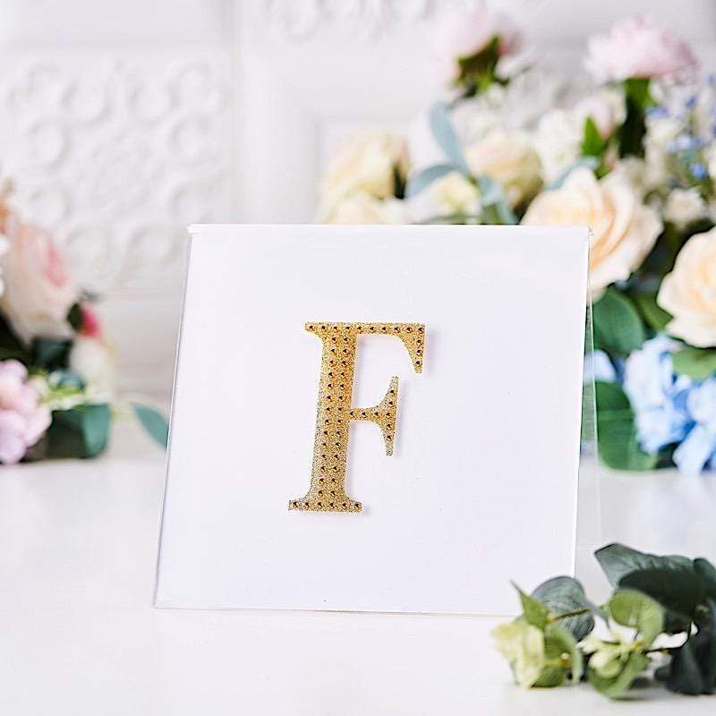 4" tall Letter  Self-Adhesive Rhinestones Gem Sticker - Gold