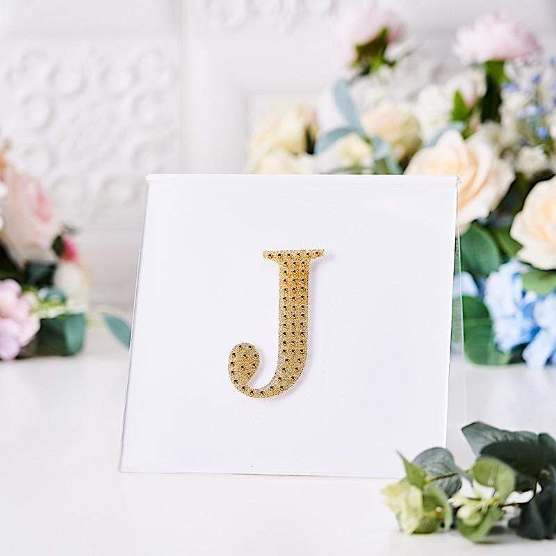 4" tall Letter  Self-Adhesive Rhinestones Gem Sticker - Gold