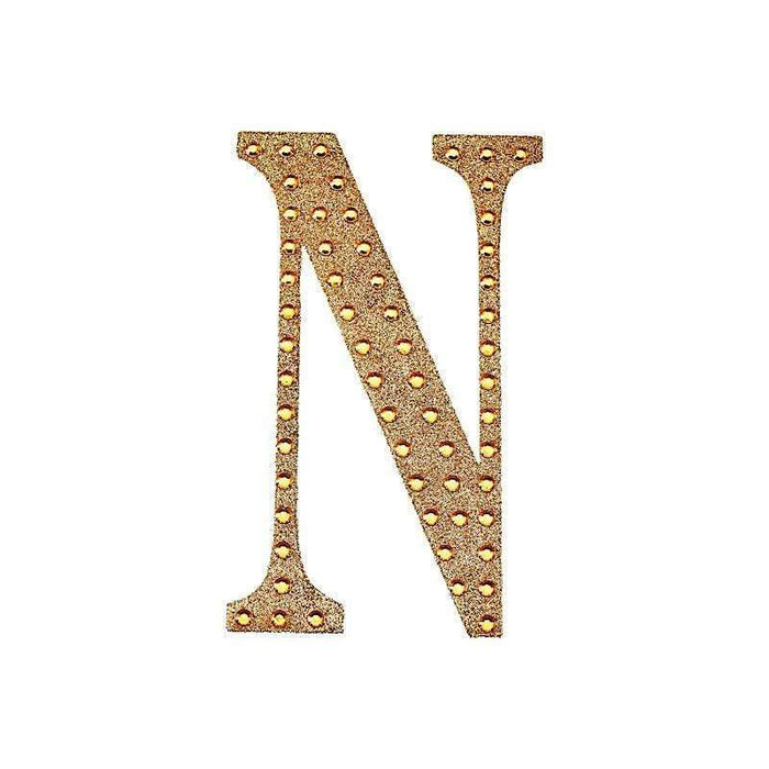 4" tall Letter  Self-Adhesive Rhinestones Gem Sticker - Gold DIA_NUM_GLIT4_GOLD_N