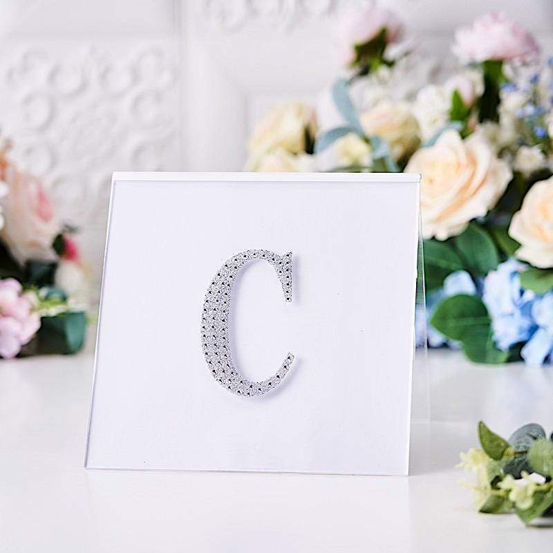 4" tall Letter Self-Adhesive Rhinestones Gem Sticker - Silver