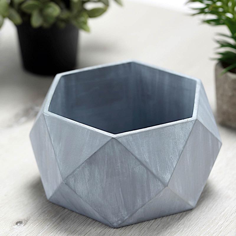 4" tall Mini Concrete Flower Pot Geometric Planter - Gray PLNT_RSN_001_4_CEM