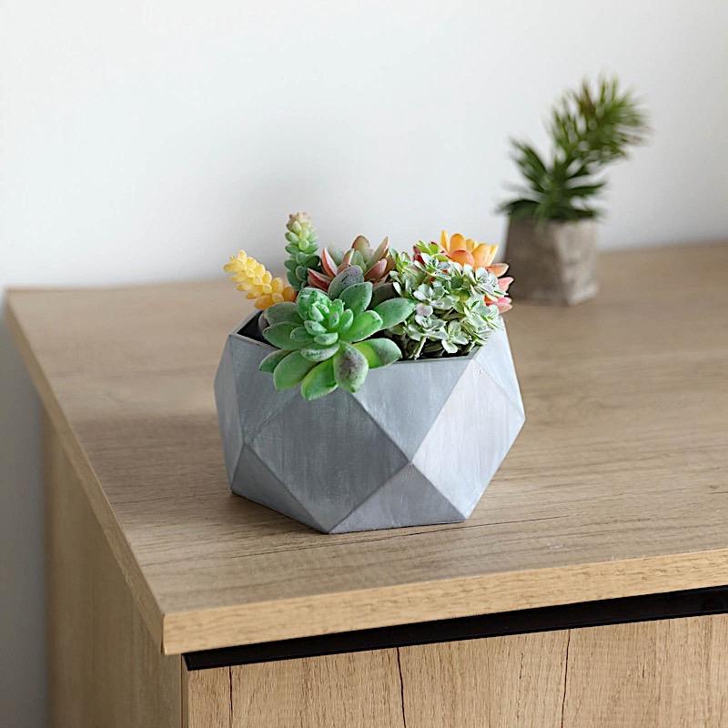 geometric planter pot Gray 4 in tall Concrete Flower Plant Pot Geometric Mini Planter