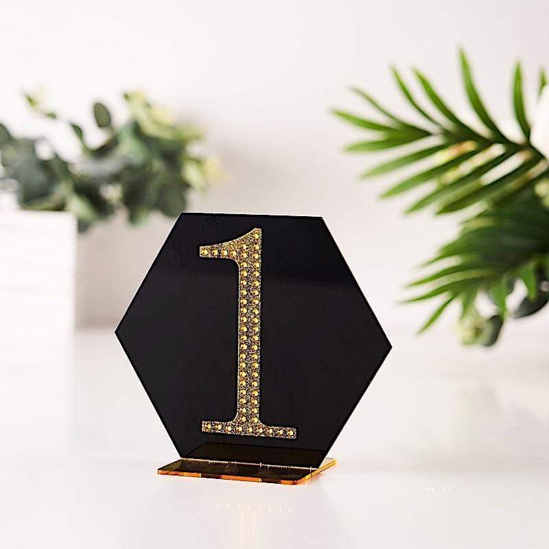 4" tall Number Self-Adhesive Rhinestones Gem Stickers - Gold