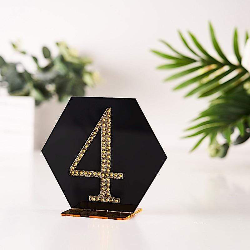 4" tall Number Self-Adhesive Rhinestones Gem Stickers - Gold