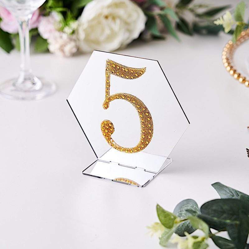 4" tall Number Self-Adhesive Rhinestones Gem Stickers - Gold