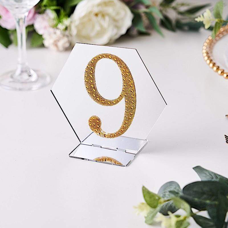 4" tall Number Self-Adhesive Rhinestones Gem Stickers - Gold