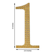 4" tall Number Self-Adhesive Rhinestones Gem Stickers - Gold