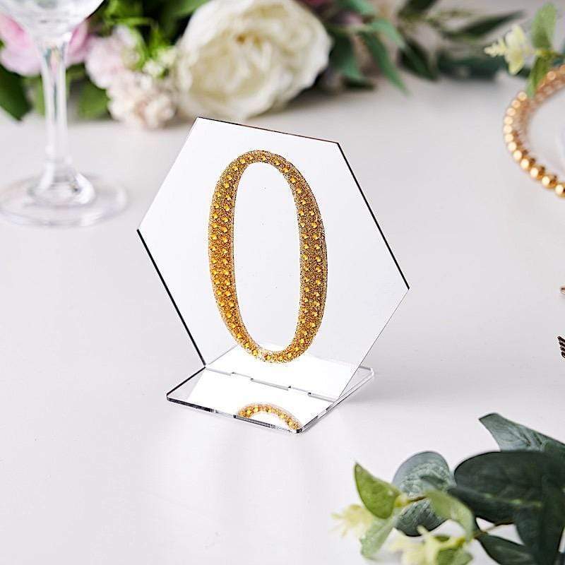 4" tall Number Self-Adhesive Rhinestones Gem Stickers - Gold