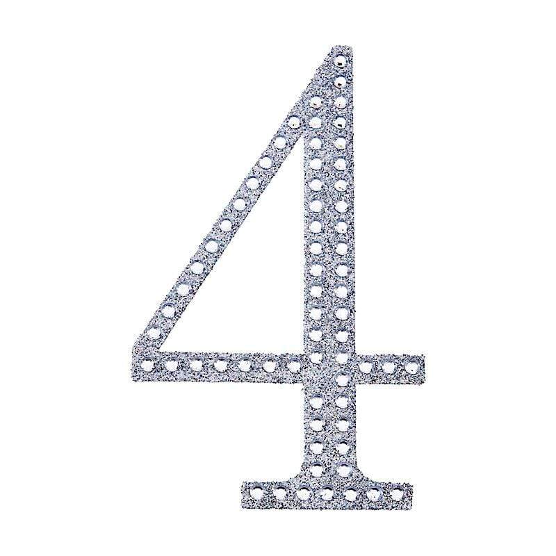 4" tall Number  Self-Adhesive Rhinestones Gem Stickers - Silver DIA_NUM_GLIT4_SILV_4