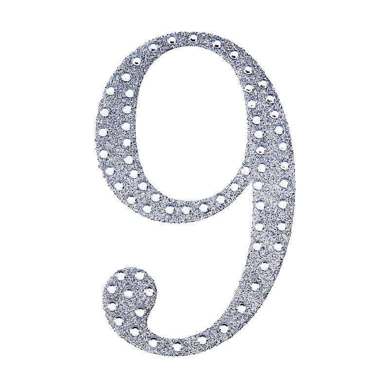4" tall Number  Self-Adhesive Rhinestones Gem Stickers - Silver DIA_NUM_GLIT4_SILV_9