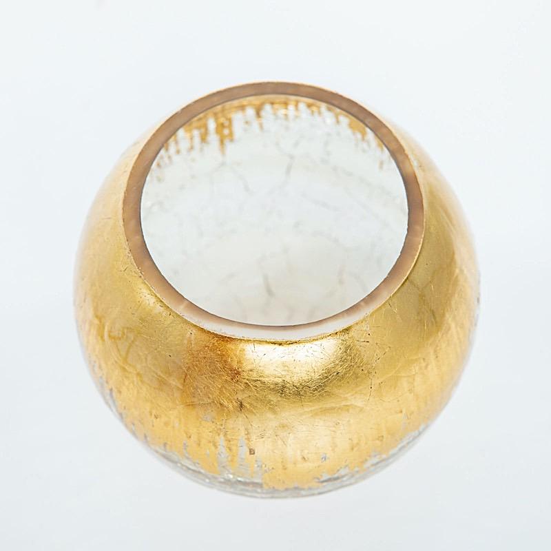 4" tall Round Crackle Glass Candle Holder Vase - Gold VASE_A68_5_GOLD