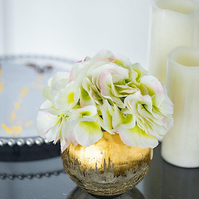 4" tall Round Crackle Glass Candle Holder Vase - Gold VASE_A68_5_GOLD
