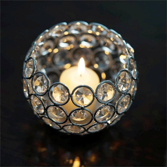 4" Tall Wide Crystal Beaded Round Votive Tealight Candle Holder