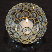 4" Tall Wide Crystal Beaded Round Votive Tealight Candle Holder