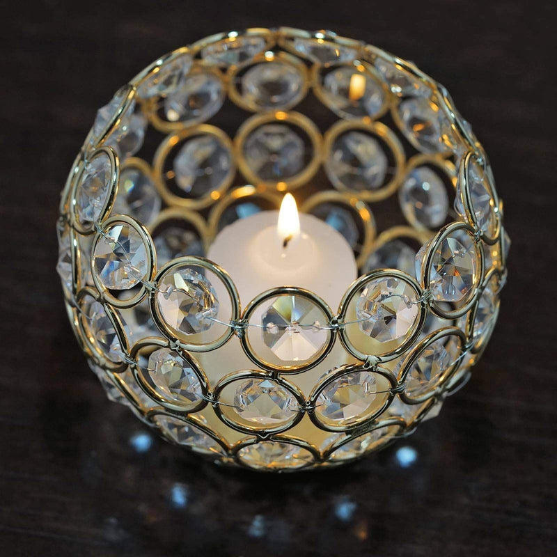 4" Tall Wide Crystal Beaded Round Votive Tealight Candle Holder