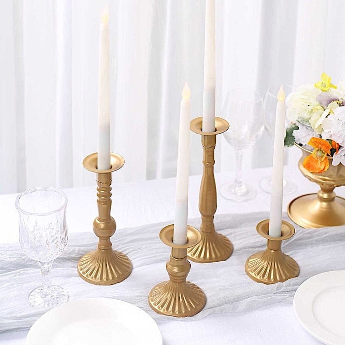 4 Taper Candle Holders Baroque Design Candlestick Stands - Gold IRON_CAND_TP015_SET_GOLD