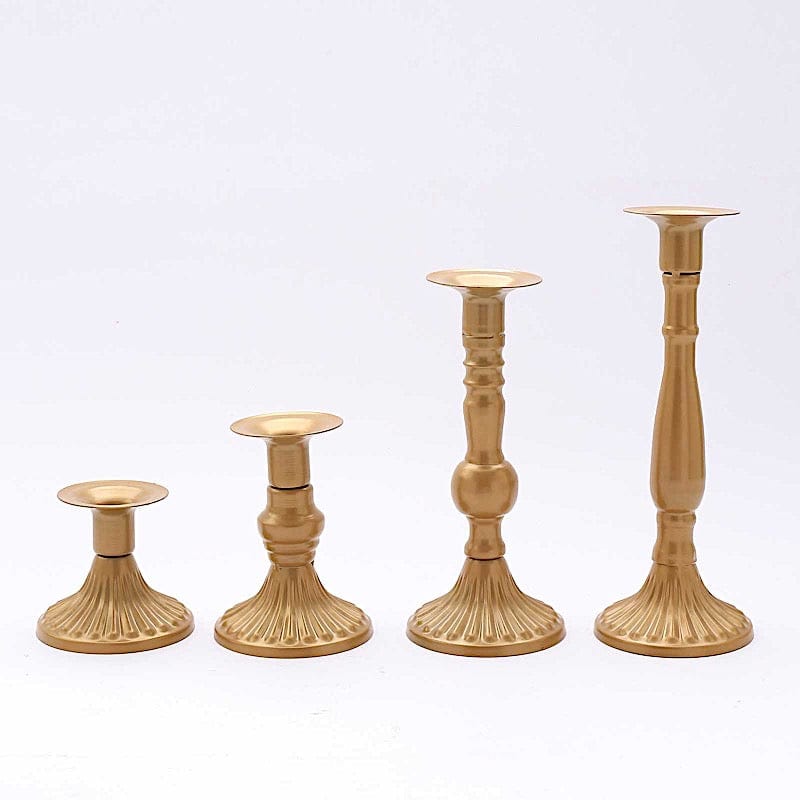 4 Taper Candle Holders Baroque Design Candlestick Stands - Gold IRON_CAND_TP015_SET_GOLD