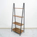 4 Tier Ladder Shelf Metal with Natural Wood Rack Display Stand - Black and Brown FURN_WOD_RCK004_DKBN