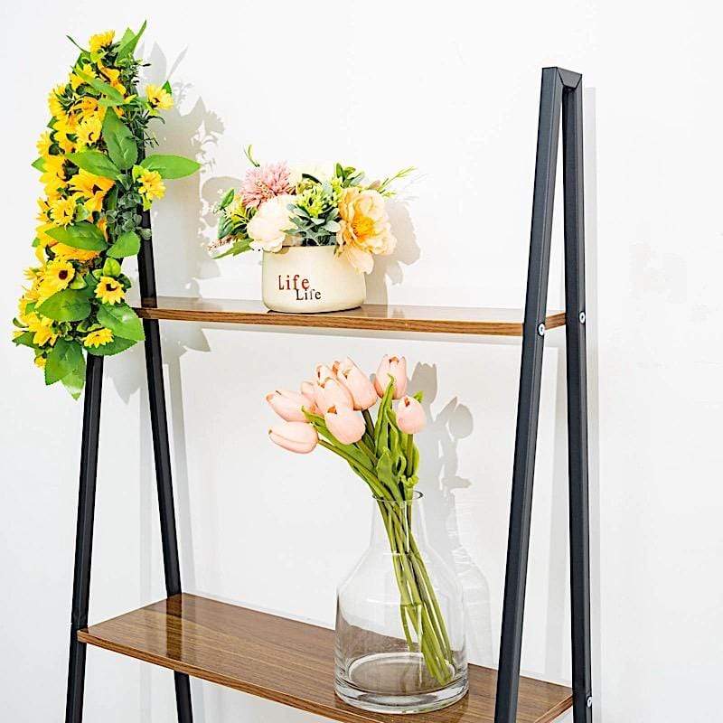 4 Tier Ladder Shelf Metal with Natural Wood Rack Display Stand - Black and Brown FURN_WOD_RCK004_DKBN