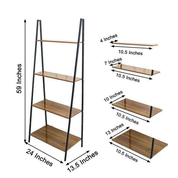 4 Tier Ladder Shelf Metal with Natural Wood Rack Display Stand - Black and Brown FURN_WOD_RCK004_DKBN