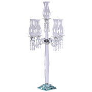 40" tall 5 Arm Crystal Glass Candelabra Hurricane Taper Candle Holder - Clear CHDLR_GLAS_026