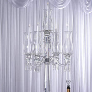 40" tall 5 Arm Crystal Glass Candelabra Hurricane Taper Candle Holder - Clear CHDLR_GLAS_026