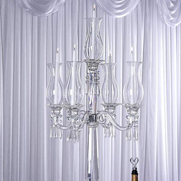 40" tall 5 Arm Crystal Glass Candelabra Hurricane Taper Candle Holder - Clear CHDLR_GLAS_026