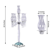 40" tall 5 Arm Crystal Glass Candelabra Hurricane Taper Candle Holder - Clear CHDLR_GLAS_026