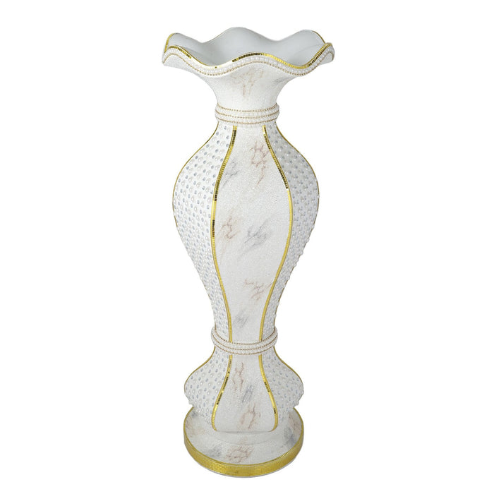 40" tall Ceramic Marble Design Vase with Pearls and Mirror Mosaic - White Gold PROP_MAB002_GOLD