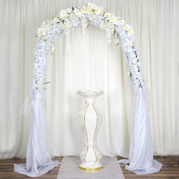 40" tall Ceramic Marble Design Vase with Pearls and Mirror Mosaic - White Gold PROP_MAB002_GOLD