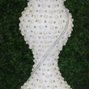 40" tall Wedding Column Floor Vase with Pearls and Mirror Mosaic - Silver and White PROP_PRL004_SILV