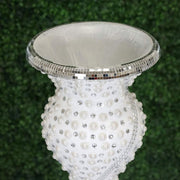 40" tall Wedding Column Floor Vase with Pearls and Mirror Mosaic - Silver and White PROP_PRL004_SILV