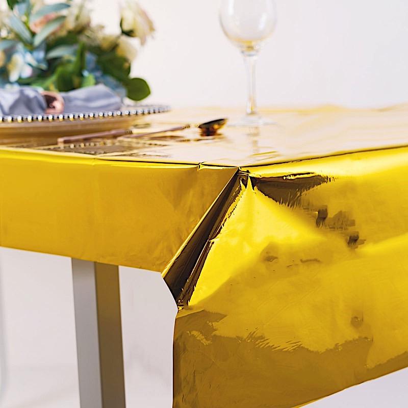 40" x 90" Rectangular Metallic Disposable Plastic Tablecloth - Gold TAB_FOL_01_40X90_GOLD