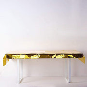 40" x 90" Rectangular Metallic Disposable Plastic Tablecloth - Gold TAB_FOL_01_40X90_GOLD